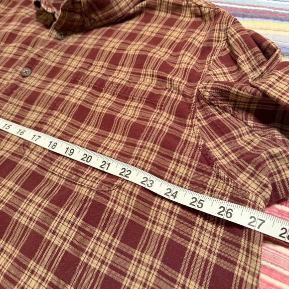 Duluth Trading Co Mens 2XLT Tall Plaid Flannel Long Sleeve Shirt Burgundy Tan - Picture 5 of 6